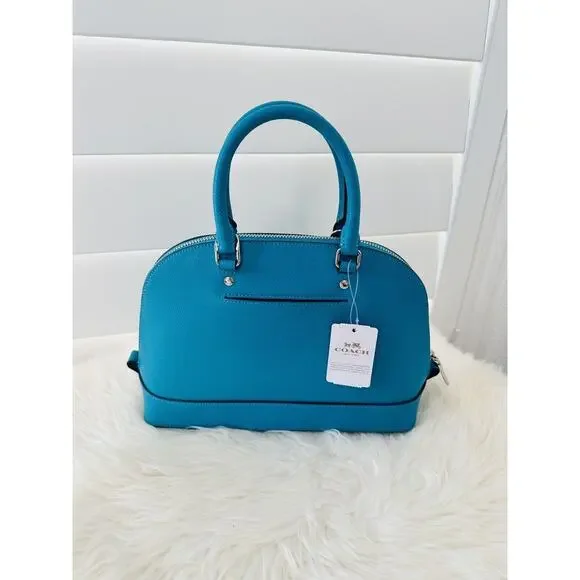 NWT Coach Crossgrain Mini Sierra Satchel Bag Leather Handbag Turquoise Blue $295